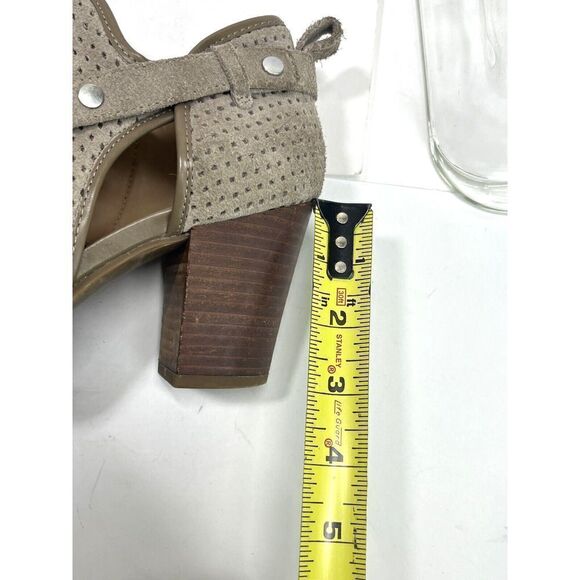 Franco Sarto Size 9 Taupe Suede Lazer Cut Ankle Booties Cut Out Block Heel - Picture 7 of 12
